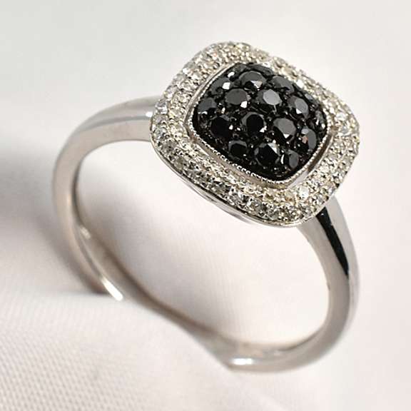 Striking White Pavé & Black Diamond 14K WG Ring