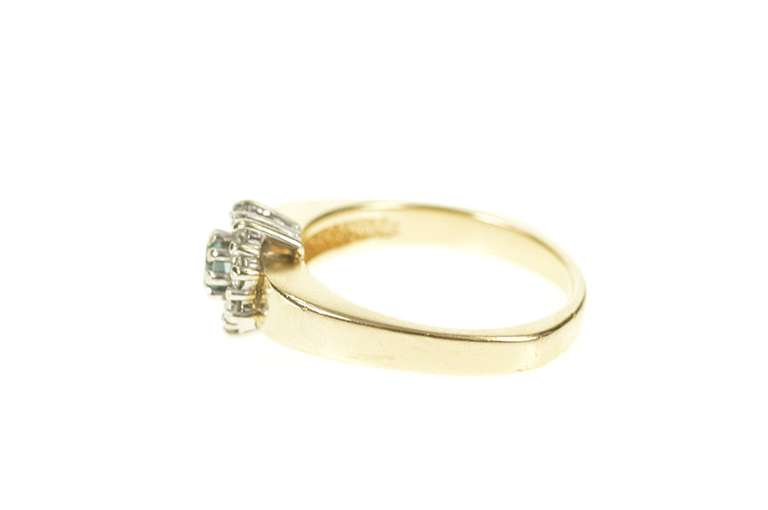 14K Yellow Gold Round Blue Topaz Diamond Halo Engagement Ring