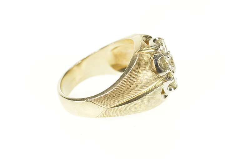 14K Yellow Gold 1.81 Ctw 1960's Round Diamond Cluster Men's Ring