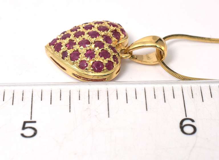 Sweet Ruby-Studded Heart Necklace in 14KT Yellow Gold