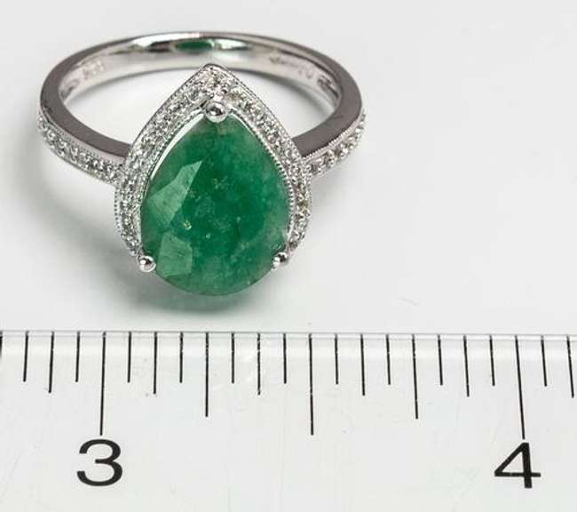Beautiful Pear-Cut Emerald & Sapphire Ring, Sterling