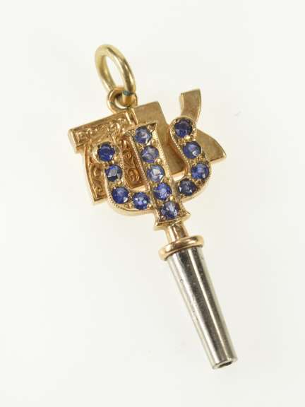 10K Yellow Gold Alpha Kappa Psi Sapphire Frat. Watch Key Charm/Pendant
