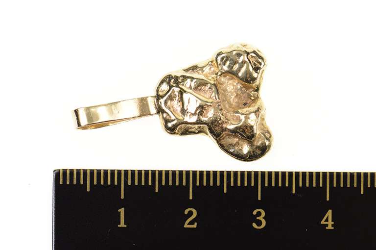 14K Yellow Gold Classic Textured Raw Nugget Statement Pendant