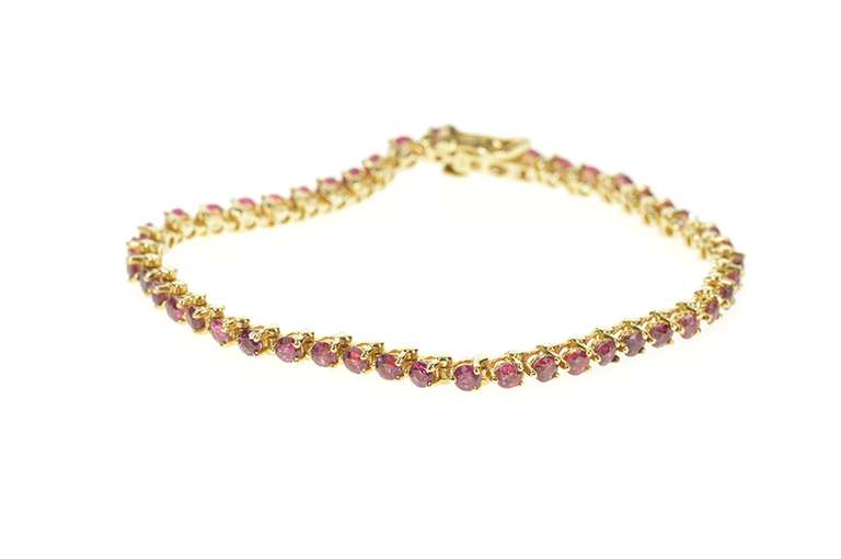 14K Yellow Gold 3.75 Ctw Natural Ruby Encrusted Tennis Bracelet