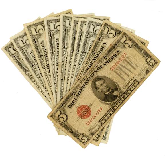 10 Various Red Seal $ 5 US Notes
