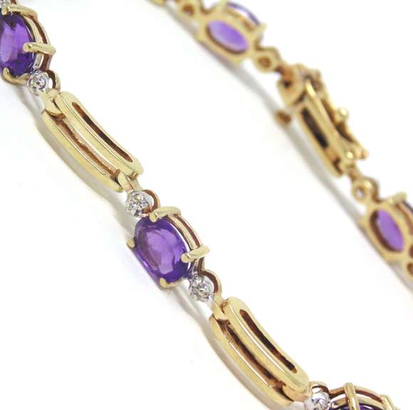 Gorgeous Yellow Gold Amethyst and Diamond Accent Line Bracelet