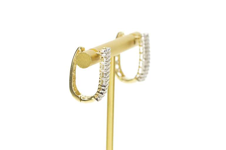 10K Yellow Gold 0.81 Ctw Squared Diamond Encrusted Oval Hoop Earrings