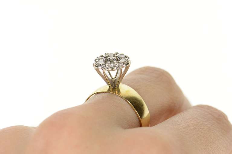 10K Yellow Gold 0.77 Ctw Retro Round Diamond Cluster Ring