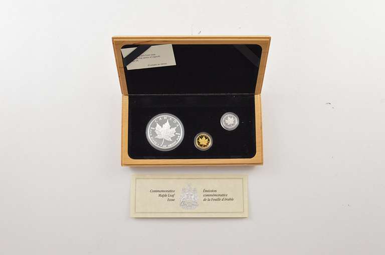 (3) 1989 Canada 5 Dollars Silver, Gold & Platinum Maple Leaf Commem.