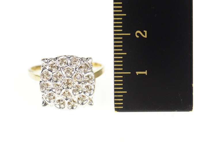 10K Yellow Gold Diamond Encrusted Retro Squared Statement Ring