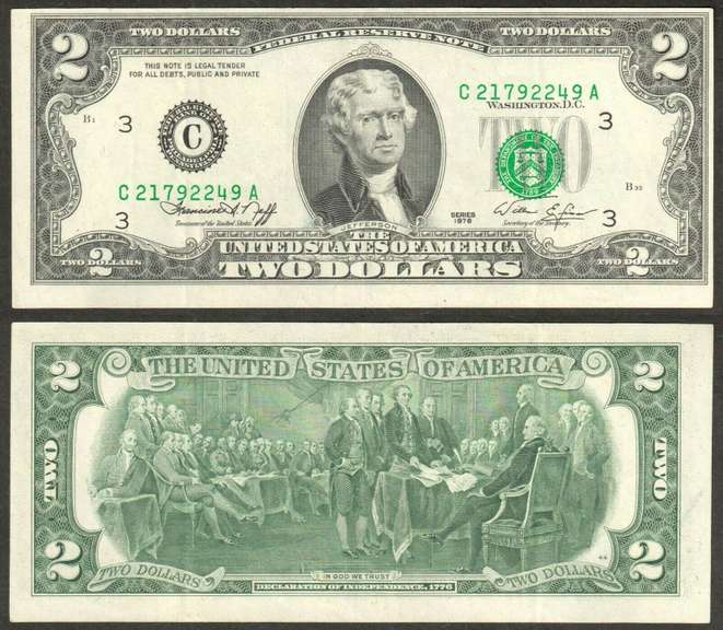 $2 1976 FRN Faulty Alignment on face XF