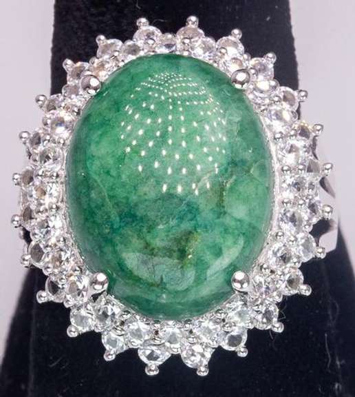 Lavish Natural Emerald & White Sapphire Ring in Sterling Silver