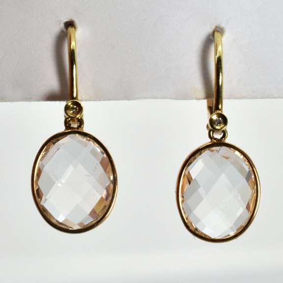 Tasteful White Quartz Earrings in 14K Yellow Gold
