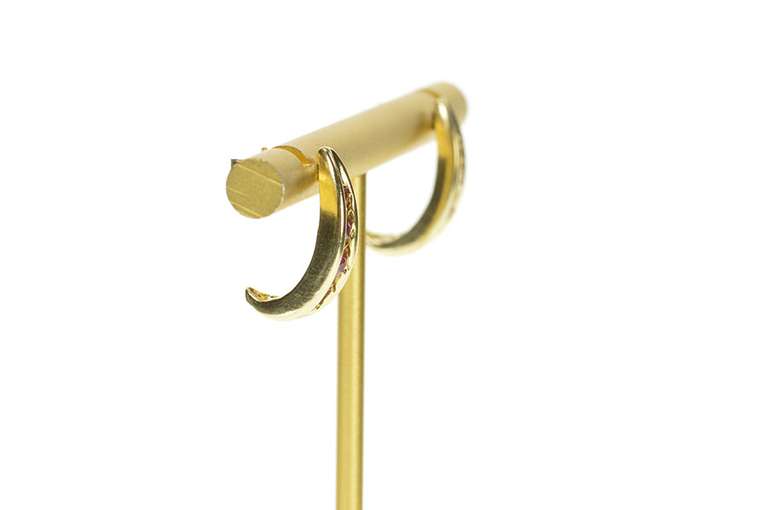 10K Yellow Gold Channel Graduated Ruby Diamond Semi Hoop Earrings