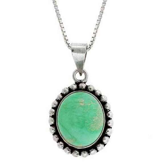 Sterling Silver Variscite Bali Bead Oval Pendant