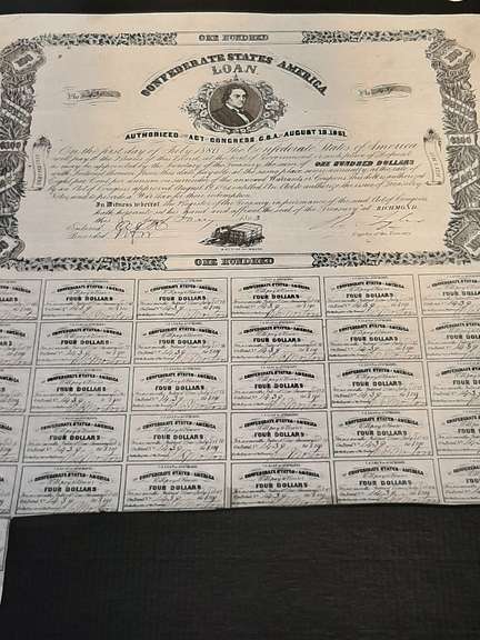 $100  January 8 1862 Confederate War Bond