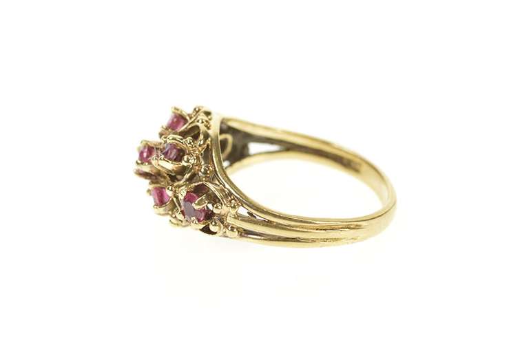 14K Yellow Gold Victorian Ruby Inset Floral Ornate Statement Ring