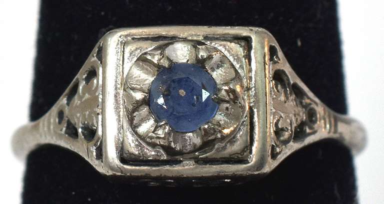 Antiqued Sterling Silver Ring With Blue Stone