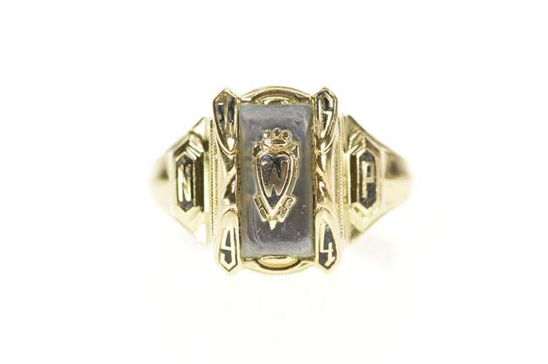10K Yellow Gold 1964 WHS Ornate Enamel NP Initial Class Ring