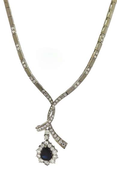 Must Have 2.25ct Pear Sapphire w Diamond Necklace