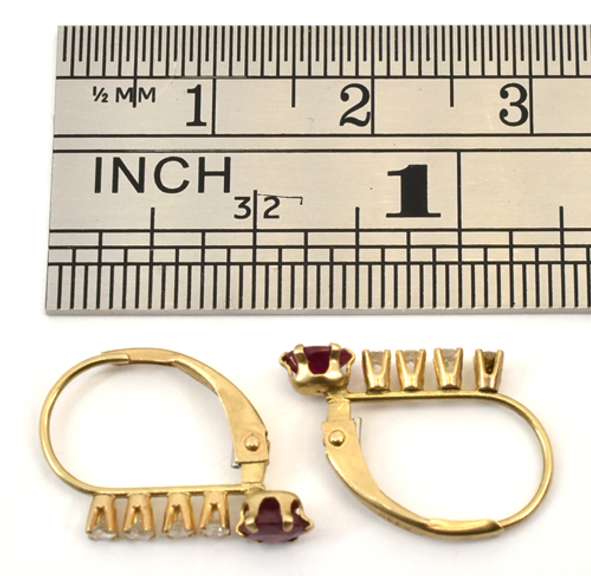 Cute Lever Back Ruby & Diamond Earrings
