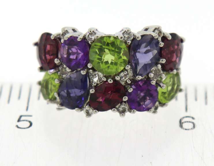 Sterling Silver Multi Color Gemstone Ring