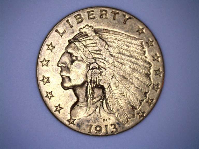 1913 About  Near Unc US Indian $2 1/2 Gold Quarter Eagle