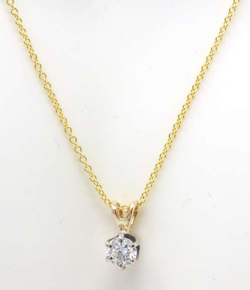Twinkling 14kt YG Round Brilliant Cut Diamond Solitaire Necklace