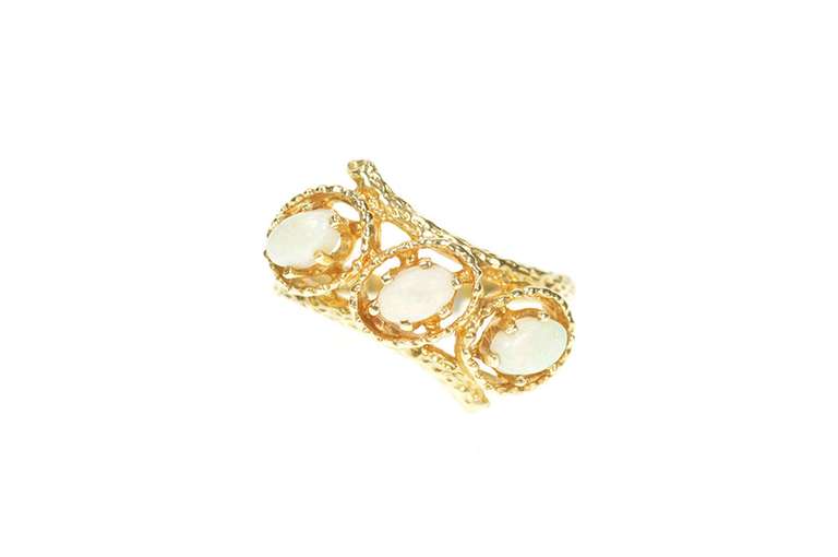 14K Yellow Gold Retro Natural Opal Ornate Bypass Statement Ring