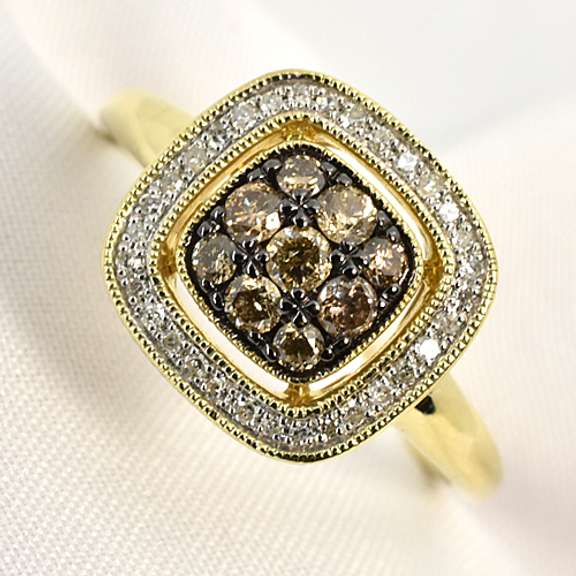 Classy Brown & White Diamond Ring in 14K YG