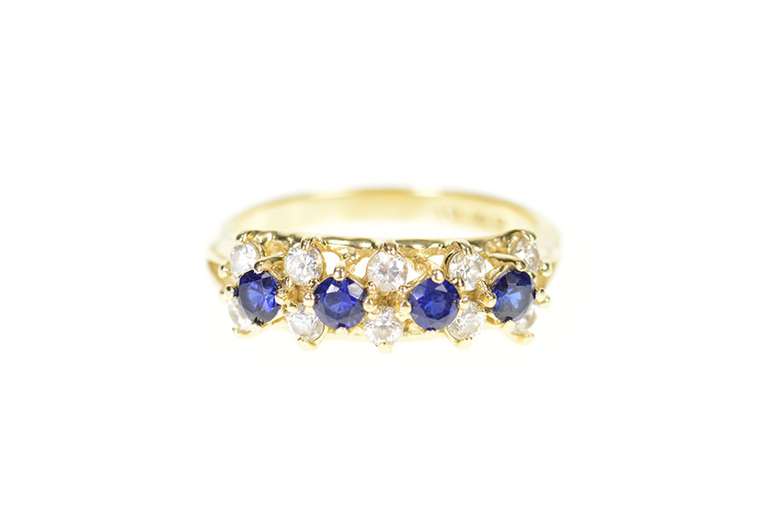 14K Yellow Gold Syn. Sapphire Cubic Zirconia Wedding Band Ring