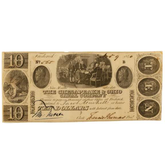 $ 10 Nov 9 1840 Chesapeake &  Ohio Canal Company Note