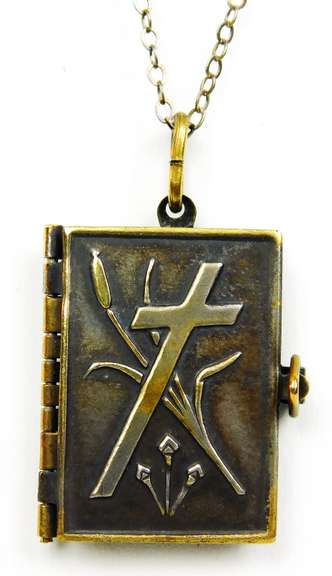 Early French Bible Picture Locket & Chain