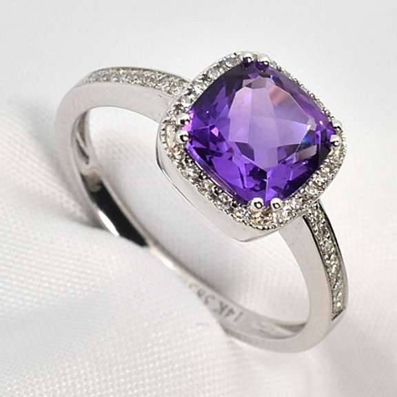 Stylish Amethyst & Diamond Ring in 14K WG