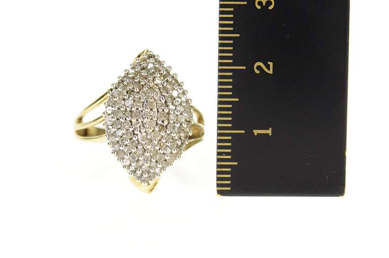 10K Yellow Gold 0.95 Ctw Marquise Diamond Cluster Statement Ring