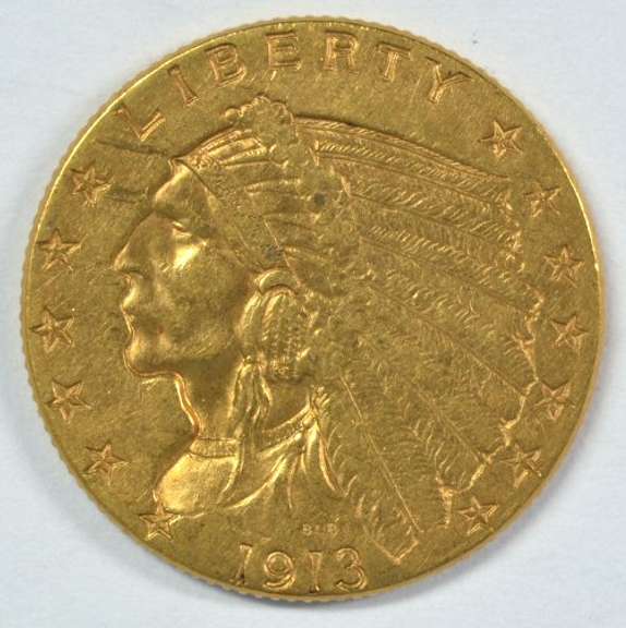 Very pretty 1913 US $2.50 Indian Gold Piece. Lovely