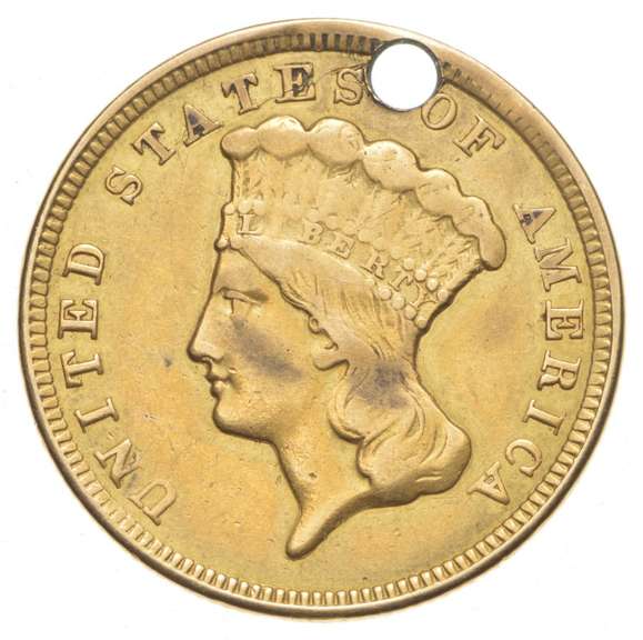 1856 $3.00 Indian Princess Head Gold Three Dollars