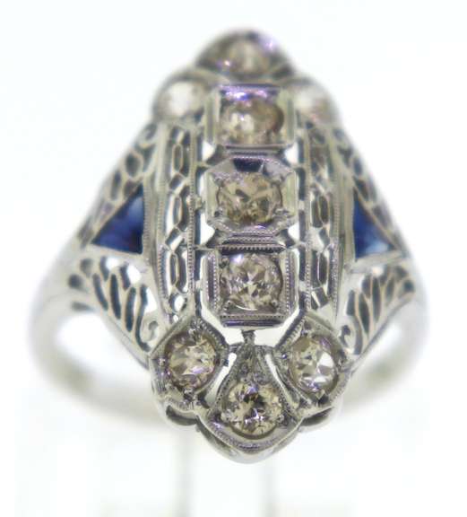 Antique European Diamond and Sapphire Filagree Ring