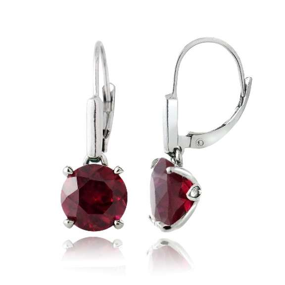 Sterling Silver 4.5ct Created Ruby Round Leverback Earrings