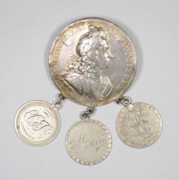 Silver Coronation Medal/Love Token Pin British - US Coins Seated Dime