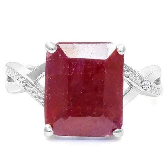 925 STERLING SILVER OCT 10*12 MM RUBY & DIAMOND WOMEN RING