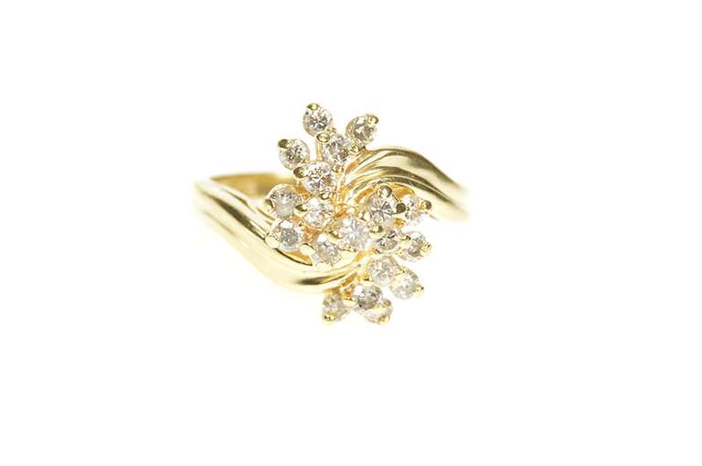 14K Yellow Gold 0.95 Ctw Classic Diamond Swirl Statement Ring
