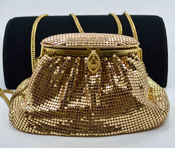 Elegant Whiting & Davis Int'l Gold Tone Metal Mesh Purse, Bell Shape