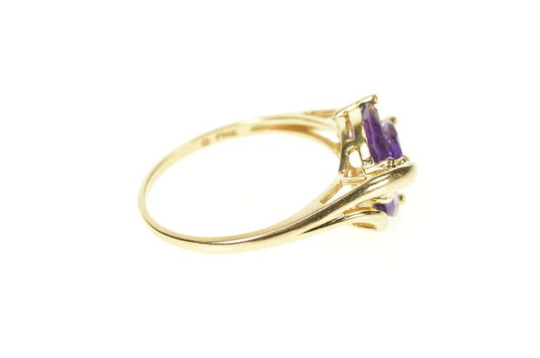 14K Yellow Gold Marquise Amethyst Diamond Accent Leaf Motif Ring