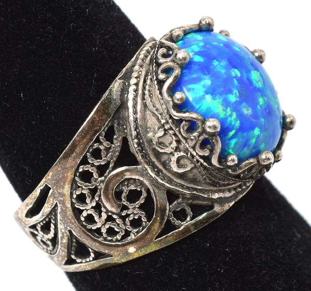 Sterling Silver Synthetic Opal Ring