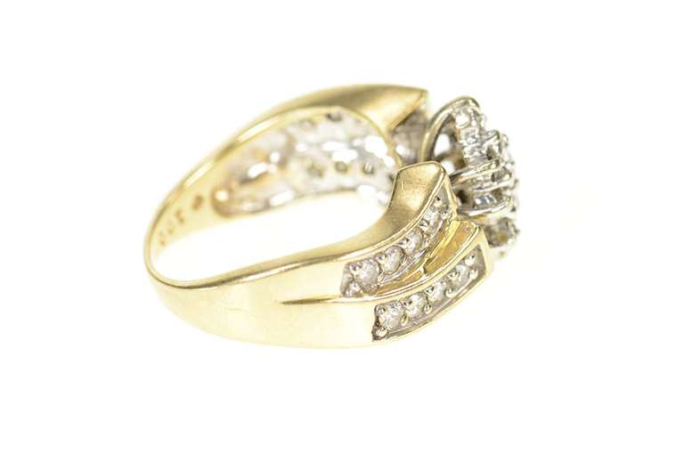 10K Yellow Gold Diamond Marquise Cluster Statement Bypass Ring