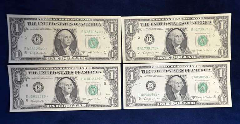 Lot Of 4 Star Notes 3 Barr and 1 Fowler 5 Dollar Notes 1963 B