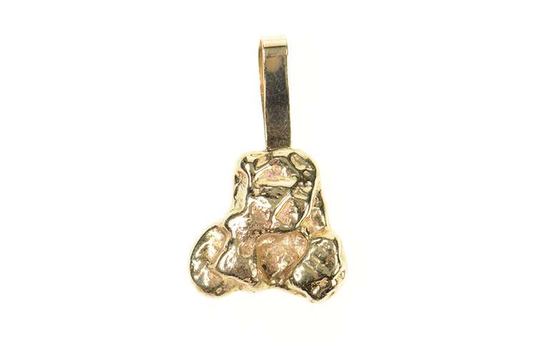 14K Yellow Gold Classic Textured Raw Nugget Statement Pendant