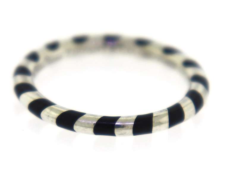 Trendy 925 Sterling Silver Tiffany & Co. Paloma Picasso Black Enamel Swirl Ring