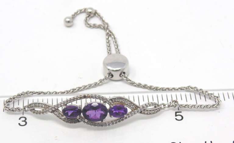3 Stone Amethyst Bolo Bracelet